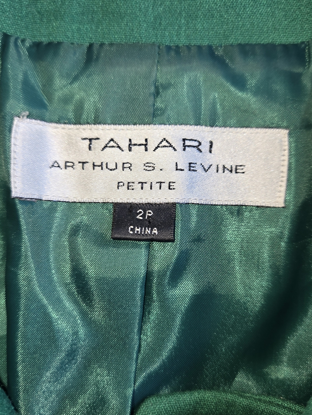 Tahari Arthur S. Levine Emerald Green Short Jacket Blazer Cuffed Sleeves 2P - Picture 4 of 10